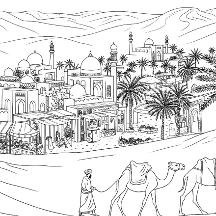 Kleurplaat Arabische stad