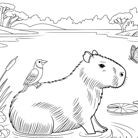 Kleurplaat Capibara aan de rivier