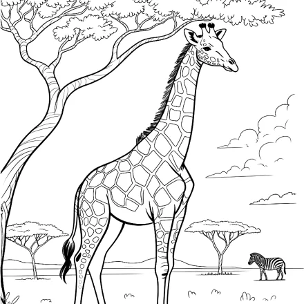 Kleurplaat Giraffe op de savanne
