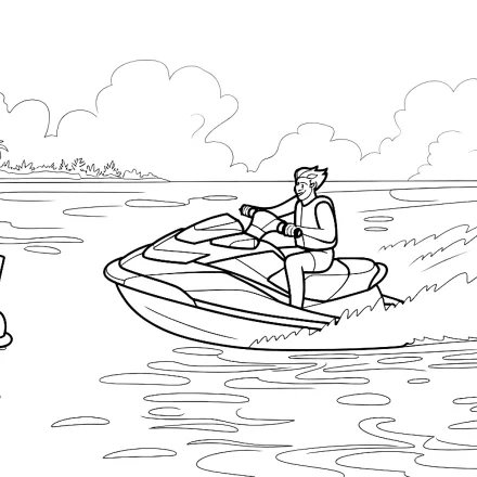 Kleurplaat Jetski op het water