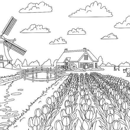 Kleurplaat Hollands landschap