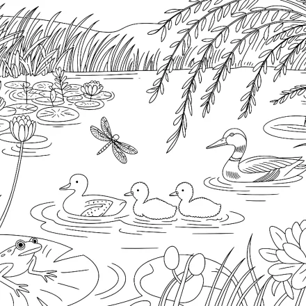 Kleurplaat Natuurvijver