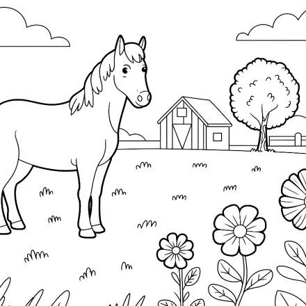 Kleurplaat Paard in de wei