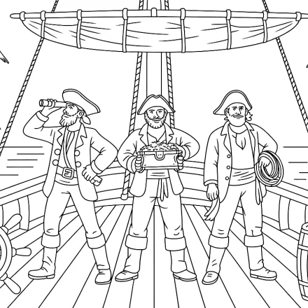 Kleurplaat Piraten aan dek