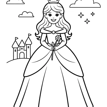 Kleurplaat Prinses bij het kasteel