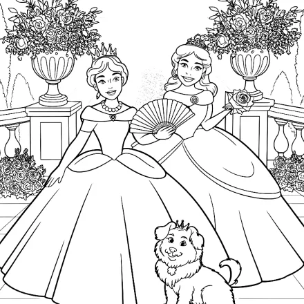 Kleurplaat Prinsessen in de tuin