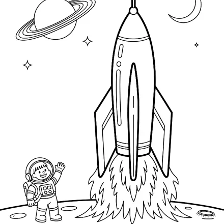 Kleurplaat Raket en astronaut