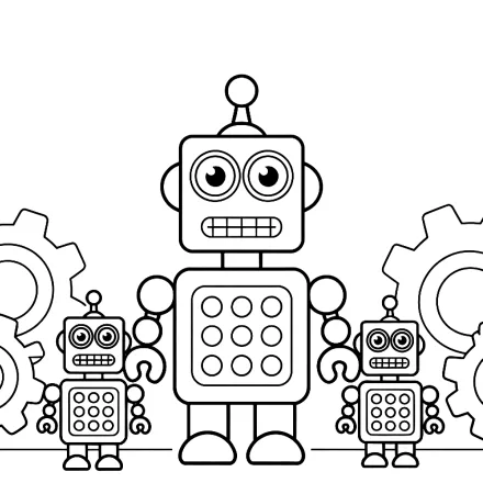 Kleurplaat Robot met zijn vriendjes