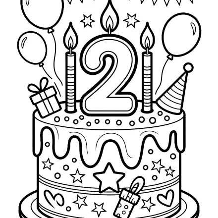 Kleurplaat Taart van 2 jaar