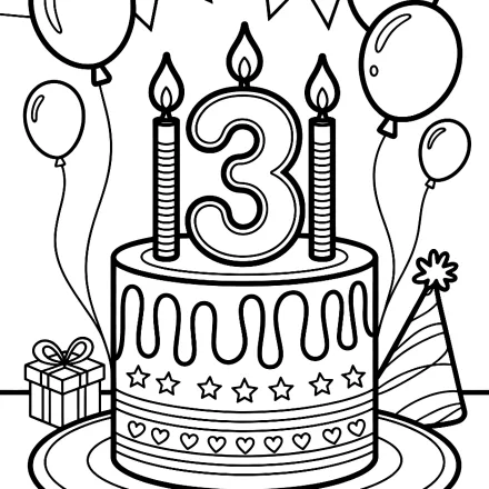 Kleurplaat Taart van 3 jaar