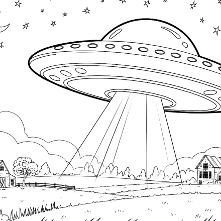 Kleurplaat Ufo boven het land