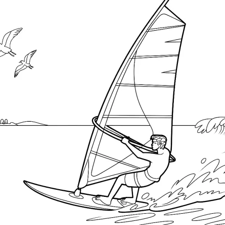 Kleurplaat Windsurfer op zee