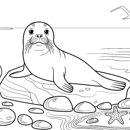 Kleurplaat Zeehond bij de zee